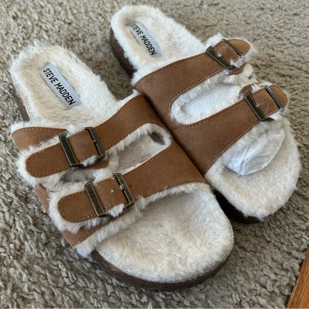 Steve Madden Girls J-Leana Faux-Fur Slide Sandals - Size 4